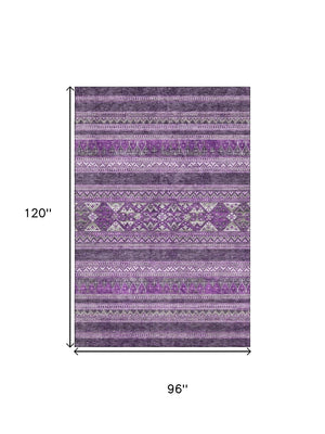 HomeRoots 8' X 10' Southwestern Purple and Ivory Washable Area Rug with UV Protection for High-Traffic Spaces 657441