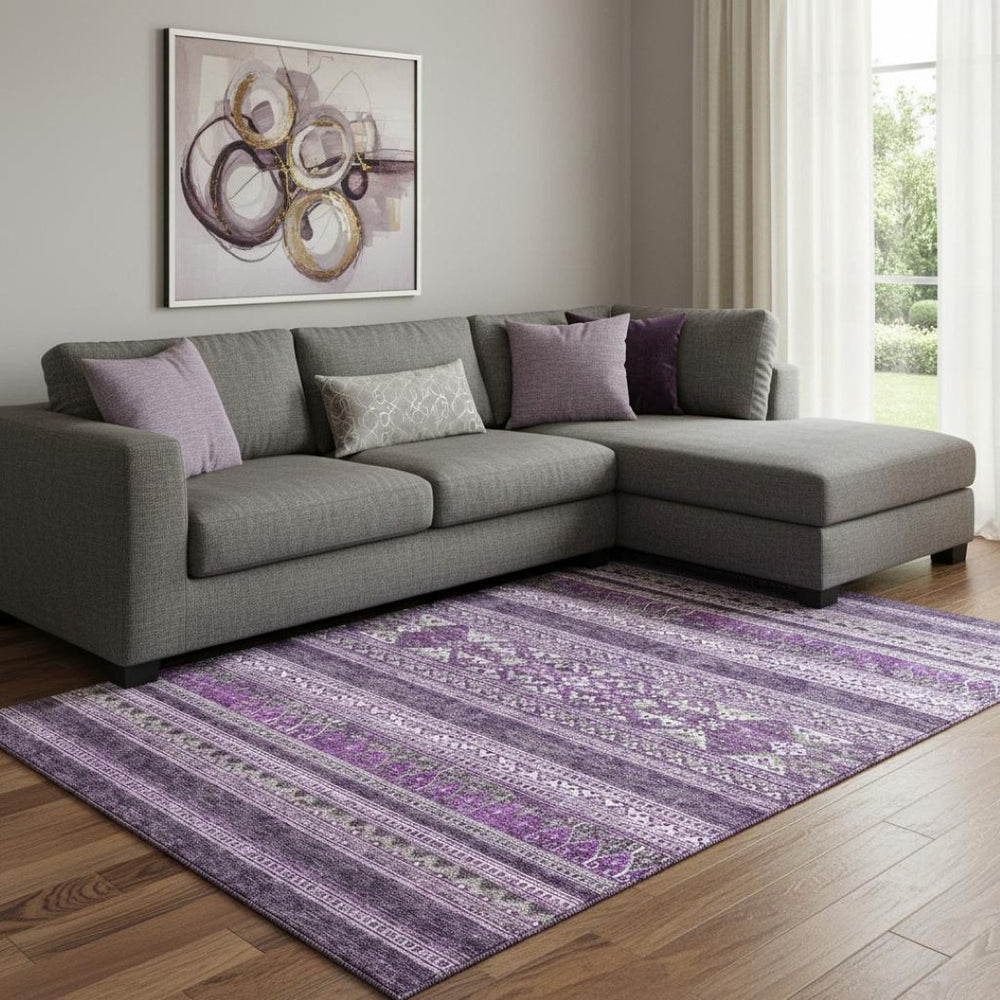HomeRoots 8' X 10' Southwestern Purple and Ivory Washable Area Rug with UV Protection for High-Traffic Spaces 657441