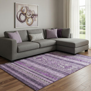 HomeRoots 8' X 10' Southwestern Purple and Ivory Washable Area Rug with UV Protection for High-Traffic Spaces 657441
