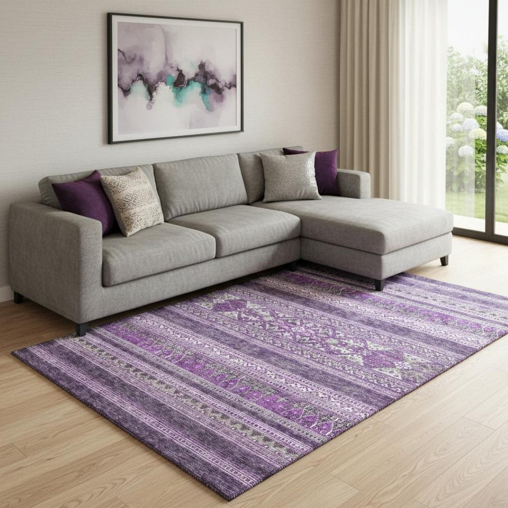 HomeRoots 9' X 12' Bold Purple & Ivory Southwestern Washable Area Rug with UV Protection for Homes & Decor 657442