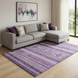 HomeRoots 9' X 12' Bold Purple & Ivory Southwestern Washable Area Rug with UV Protection for Homes & Decor 657442
