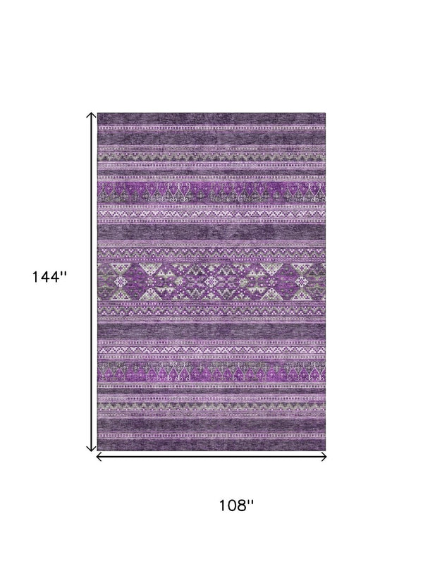 HomeRoots 9' X 12' Bold Purple & Ivory Southwestern Washable Area Rug with UV Protection for Homes & Decor 657442