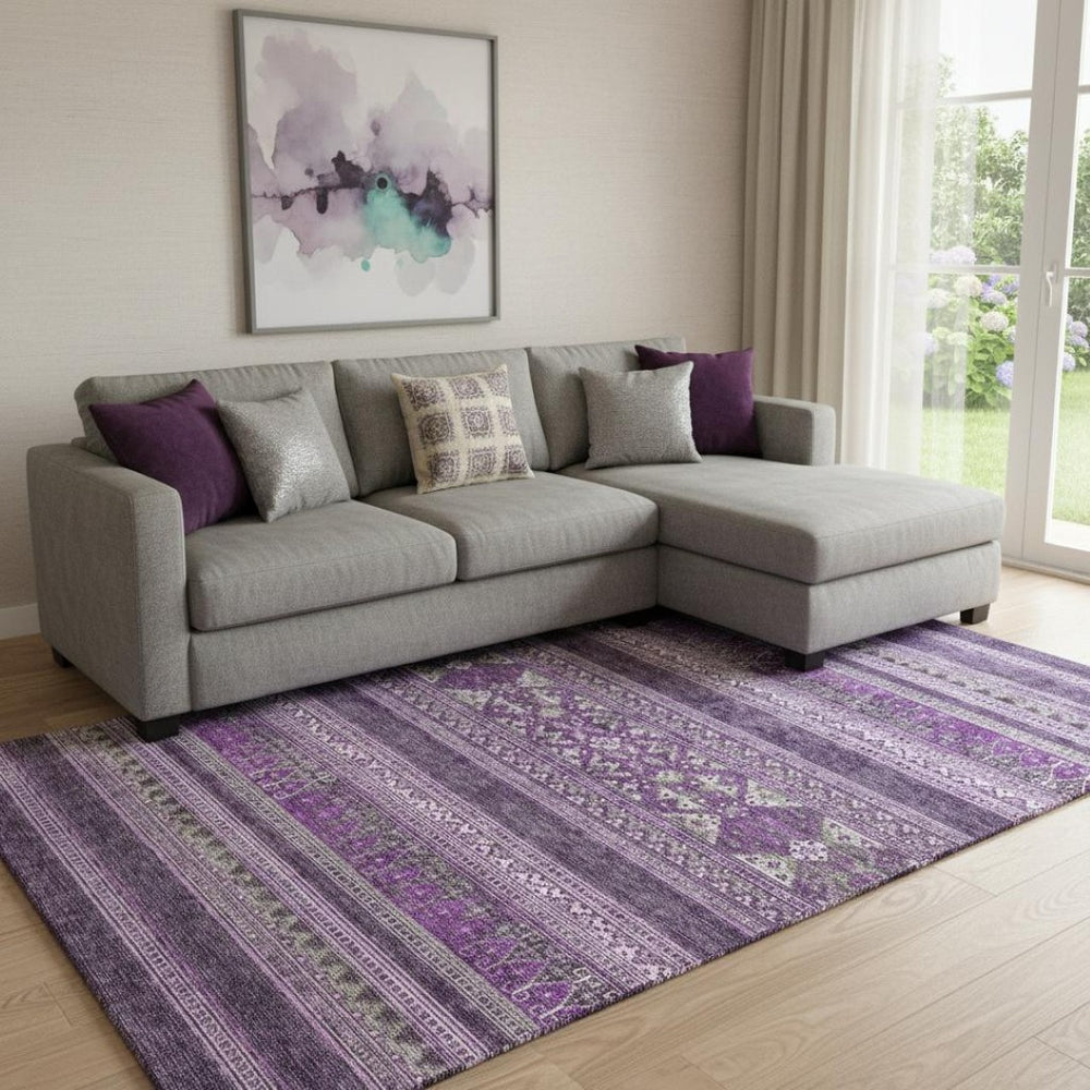 HomeRoots 10' Southwestern-Inspired Purple & Ivory Washable Area Rug with UV Protection for Busy Homes 657443