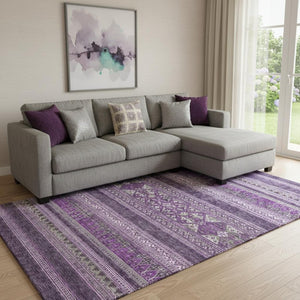 HomeRoots 10' Southwestern-Inspired Purple & Ivory Washable Area Rug with UV Protection for Busy Homes 657443