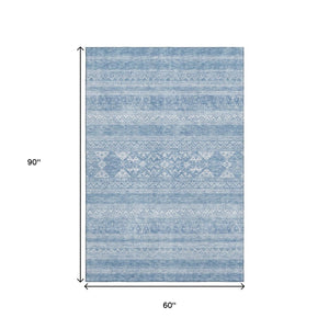 HomeRoots 5' X 8' Sky Blue & Ivory Southwestern Area Rug - Durable, Stain-Resistant with UV Protection! 657445
