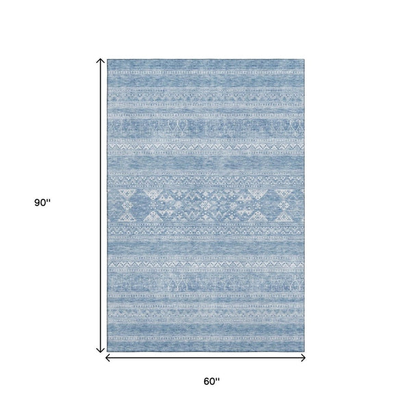 HomeRoots 5' X 8' Sky Blue & Ivory Southwestern Area Rug - Durable, Stain-Resistant with UV Protection! 657445