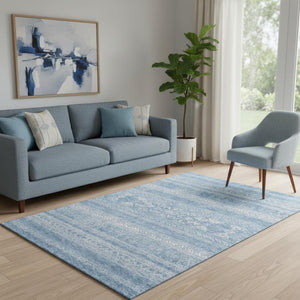 HomeRoots 5' X 8' Sky Blue & Ivory Southwestern Area Rug - Durable, Stain-Resistant with UV Protection! 657445