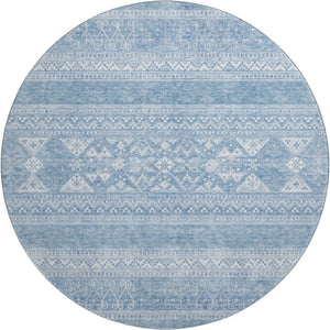 HomeRoots 8' Sky Blue Southwestern Round Rug - Washable, UV Protected, Stylish, Durable for Homes & Patios 657446