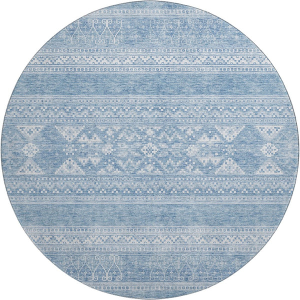 HomeRoots 8' Sky Blue Southwestern Round Rug - Washable, UV Protected, Stylish, Durable for Homes & Patios 657446