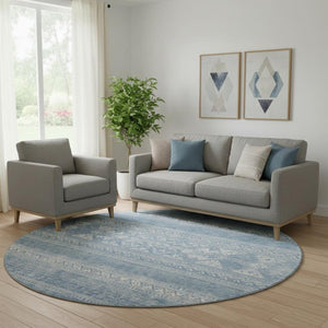HomeRoots 8' Sky Blue Southwestern Round Rug - Washable, UV Protected, Stylish, Durable for Homes & Patios 657446