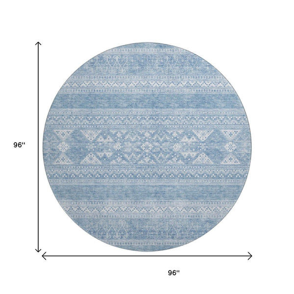 HomeRoots 8' Sky Blue Southwestern Round Rug - Washable, UV Protected, Stylish, Durable for Homes & Patios 657446