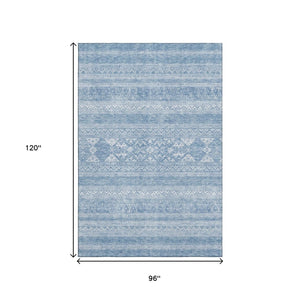 HomeRoots 8' X 10' Sky Blue Southwestern Area Rug - Washable, UV Protected, Durable & Family-Friendly Design 657447
