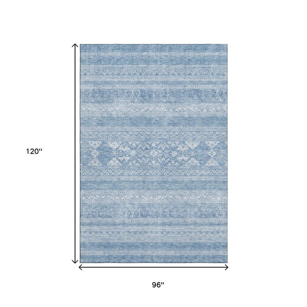 HomeRoots 8' X 10' Sky Blue Southwestern Area Rug - Washable, UV Protected, Durable & Family-Friendly Design 657447