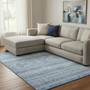 HomeRoots 8' X 10' Sky Blue Southwestern Area Rug - Washable, UV Protected, Durable & Family-Friendly Design 657447