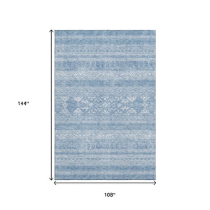 HomeRoots 9' X 12' Stylish Sky Blue Southwestern Washable Area Rug with UV Protection for Busy Homes 657448