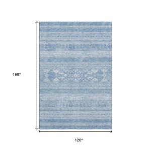 HomeRoots 10' X 14' Sky Blue & Ivory Southwestern Area Rug - Washable, UV Protected, Durable for High-Traffic Spaces 657449