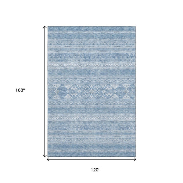 HomeRoots 10' X 14' Sky Blue & Ivory Southwestern Area Rug - Washable, UV Protected, Durable for High-Traffic Spaces 657449