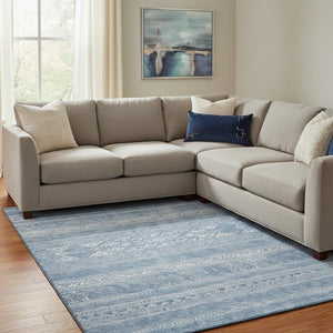 HomeRoots 10' X 14' Sky Blue & Ivory Southwestern Area Rug - Washable, UV Protected, Durable for High-Traffic Spaces 657449