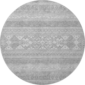 HomeRoots 8' Southwestern Round Rug in Silver and Gray - UV Protected, Stain Resistant, Durable for Any Room 657452