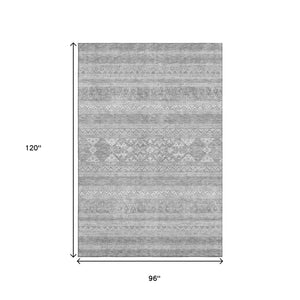HomeRoots 8' X 10' Southwestern Washable Area Rug in Silver & Gray - Durable, Stain-Resistant, UV-Protected Design 657453