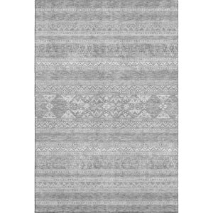 HomeRoots 8' X 10' Southwestern Washable Area Rug in Silver & Gray - Durable, Stain-Resistant, UV-Protected Design 657453