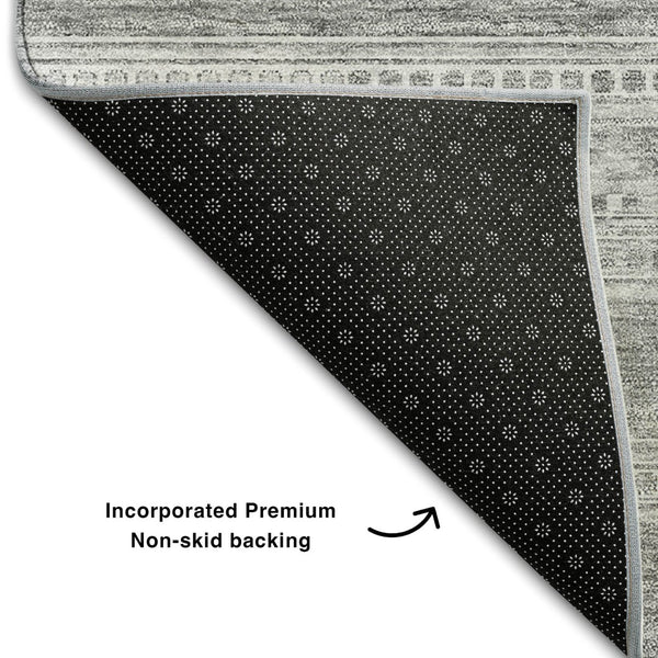 HomeRoots 8' X 10' Southwestern Washable Area Rug in Silver & Gray - Durable, Stain-Resistant, UV-Protected Design 657453