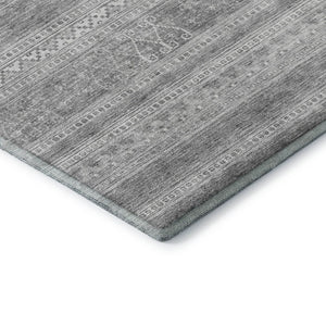 HomeRoots 8' X 10' Southwestern Washable Area Rug in Silver & Gray - Durable, Stain-Resistant, UV-Protected Design 657453