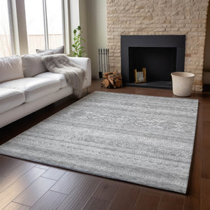 HomeRoots 8' X 10' Southwestern Washable Area Rug in Silver & Gray - Durable, Stain-Resistant, UV-Protected Design 657453