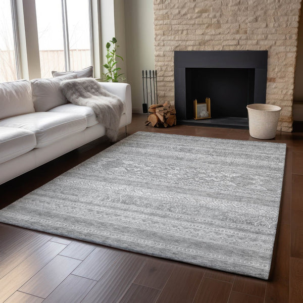 HomeRoots 8' X 10' Southwestern Washable Area Rug in Silver & Gray - Durable, Stain-Resistant, UV-Protected Design 657453