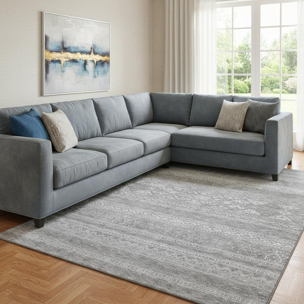 HomeRoots 8' X 10' Southwestern Washable Area Rug in Silver & Gray - Durable, Stain-Resistant, UV-Protected Design 657453