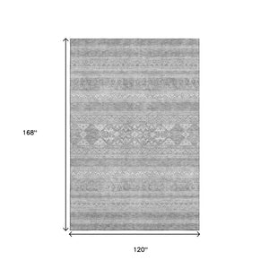 HomeRoots 10' X 14' Silver & Gray Southwestern Washable Area Rug – Durable, UV-Protected & Stain Resistant! 657455