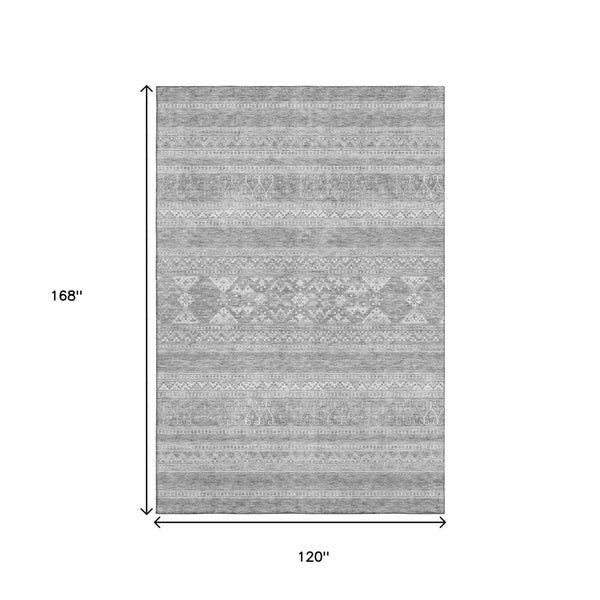 HomeRoots 10' X 14' Silver & Gray Southwestern Washable Area Rug – Durable, UV-Protected & Stain Resistant! 657455