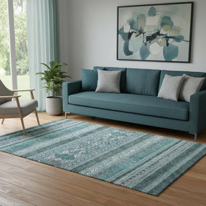 HomeRoots 5' X 8' Teal and Ivory Southwestern Area Rug - Durable, Stain-Resistant, UV Protected for Modern Homes 657457