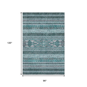 HomeRoots 8' X 10' Teal and Ivory Southwestern Washable Area Rug with Stain Resistance and UV Protection 657459