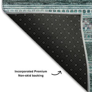 HomeRoots 8' X 10' Teal and Ivory Southwestern Washable Area Rug with Stain Resistance and UV Protection 657459