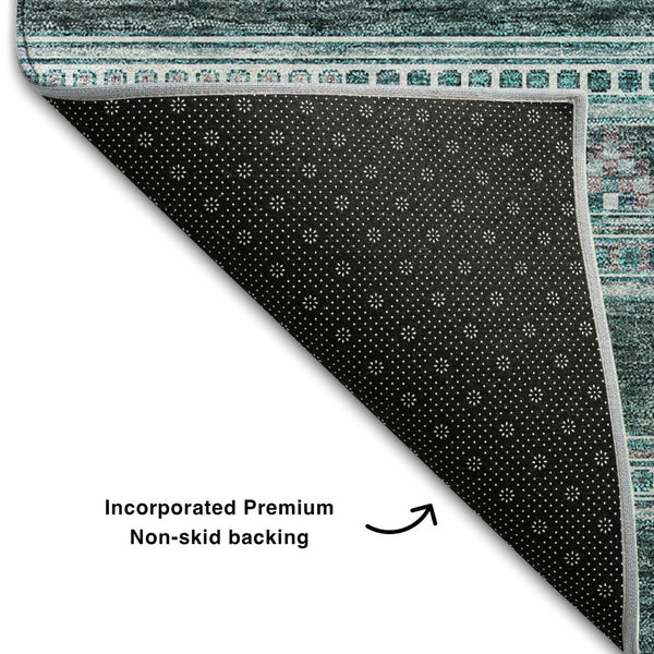 HomeRoots 8' X 10' Teal and Ivory Southwestern Washable Area Rug with Stain Resistance and UV Protection 657459