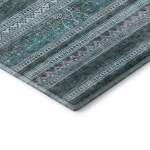 HomeRoots 8' X 10' Teal and Ivory Southwestern Washable Area Rug with Stain Resistance and UV Protection 657459