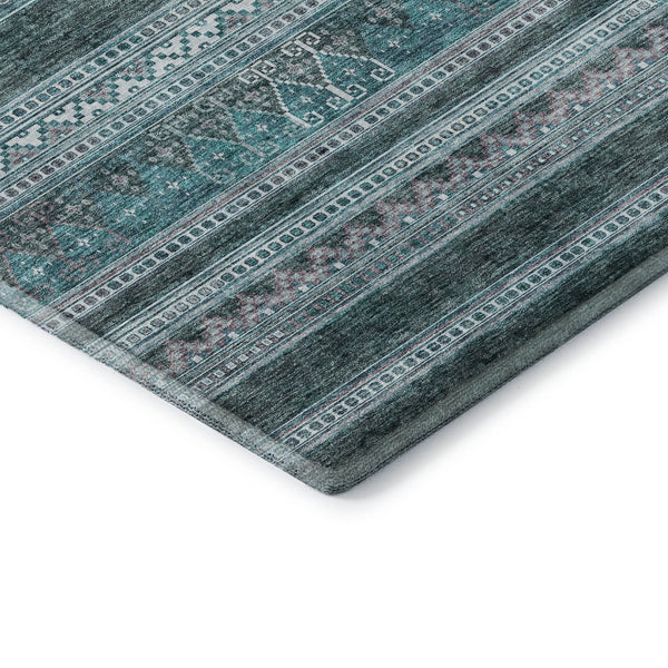 HomeRoots 8' X 10' Teal and Ivory Southwestern Washable Area Rug with Stain Resistance and UV Protection 657459