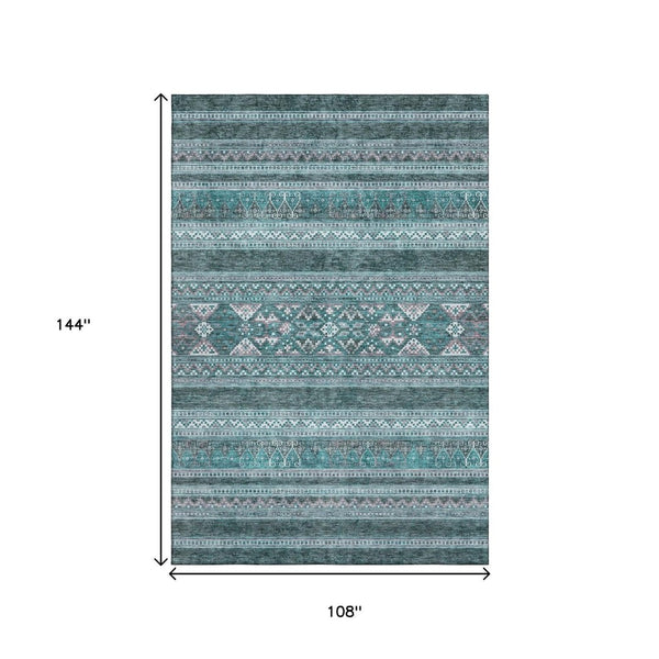 HomeRoots 9' X 12' Teal and Ivory Southwestern Area Rug - Washable, UV-Protected, Stain-Resistant & Stylish! 657460