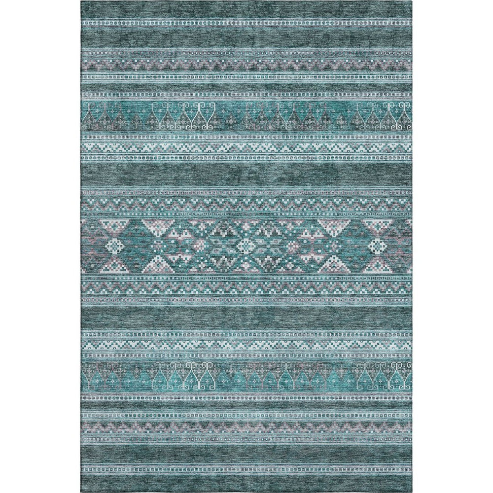 HomeRoots 9' X 12' Teal and Ivory Southwestern Area Rug - Washable, UV-Protected, Stain-Resistant & Stylish! 657460