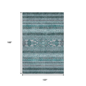HomeRoots 10' X 14' Teal and Ivory Southwestern Area Rug - Washable, UV-Protected, Ideal for Family Spaces 657461