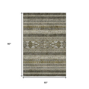 HomeRoots 5' X 8' Southwestern Washable Area Rug with UV Protection - Durable, Stylish, Stain-Resistant Design! 657463