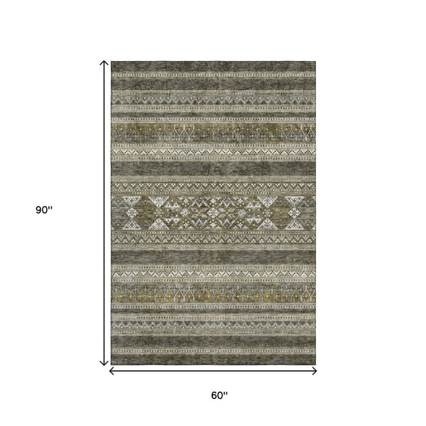 HomeRoots 5' X 8' Southwestern Washable Area Rug with UV Protection - Durable, Stylish, Stain-Resistant Design! 657463