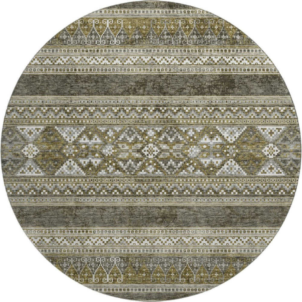 HomeRoots 8' Southwestern Round Rug in Taupe Beige & Ivory - Washable, UV Protected, Durable, Stylish Decor 657464