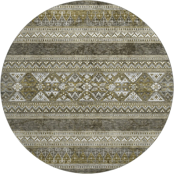 HomeRoots 8' Southwestern Round Rug in Taupe Beige & Ivory - Washable, UV Protected, Durable, Stylish Decor 657464