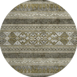 HomeRoots 8' Southwestern Round Rug in Taupe Beige & Ivory - Washable, UV Protected, Durable, Stylish Decor 657464
