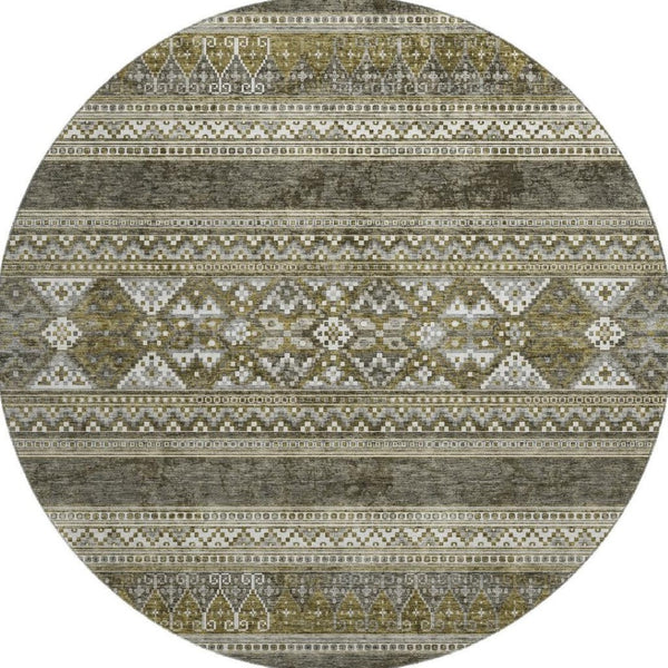 HomeRoots 8' Southwestern Round Rug in Taupe Beige & Ivory - Washable, UV Protected, Durable, Stylish Decor 657464
