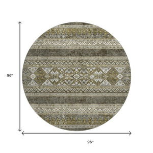 HomeRoots 8' Southwestern Round Rug in Taupe Beige & Ivory - Washable, UV Protected, Durable, Stylish Decor 657464