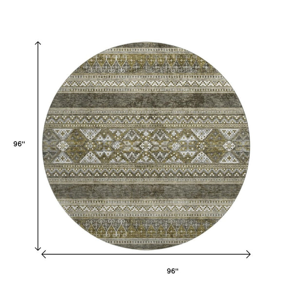 HomeRoots 8' Southwestern Round Rug in Taupe Beige & Ivory - Washable, UV Protected, Durable, Stylish Decor 657464