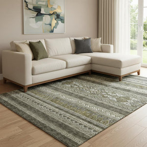 HomeRoots 9' X 12' Southwestern Washable Area Rug – Durable, UV-Protected, Stylish Taupe & Ivory Design 657466